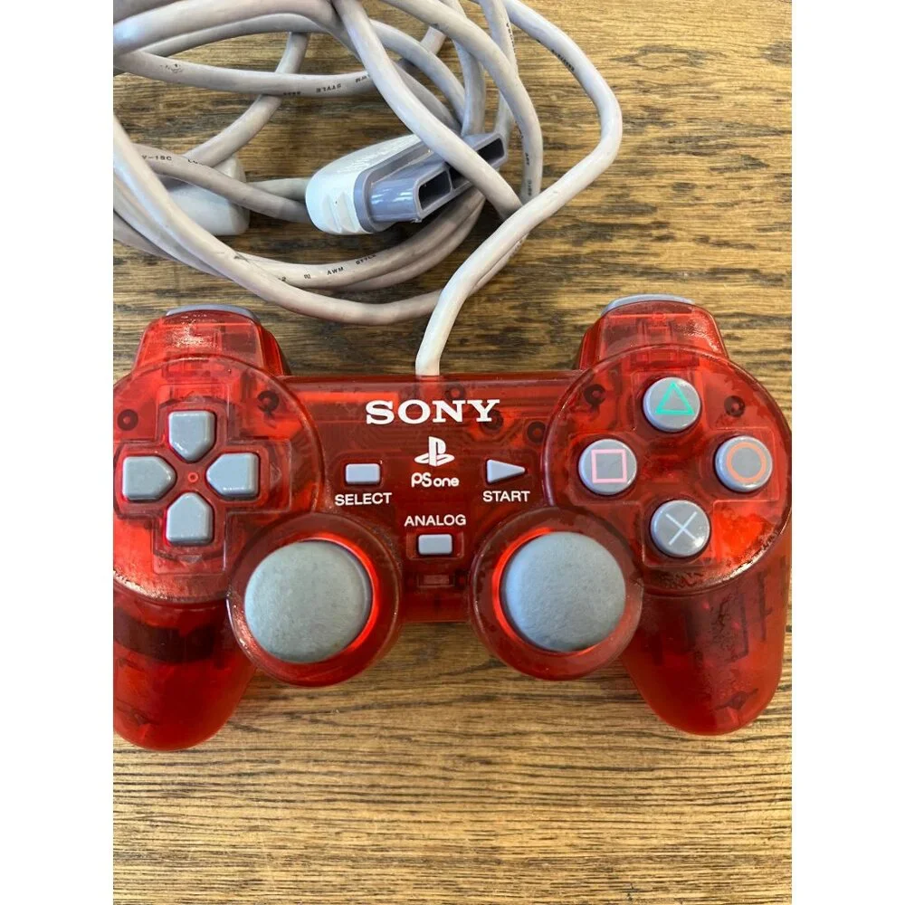 Sony PS1 Wired Analog Controller Red Transparent Vintage Gaming Accessory